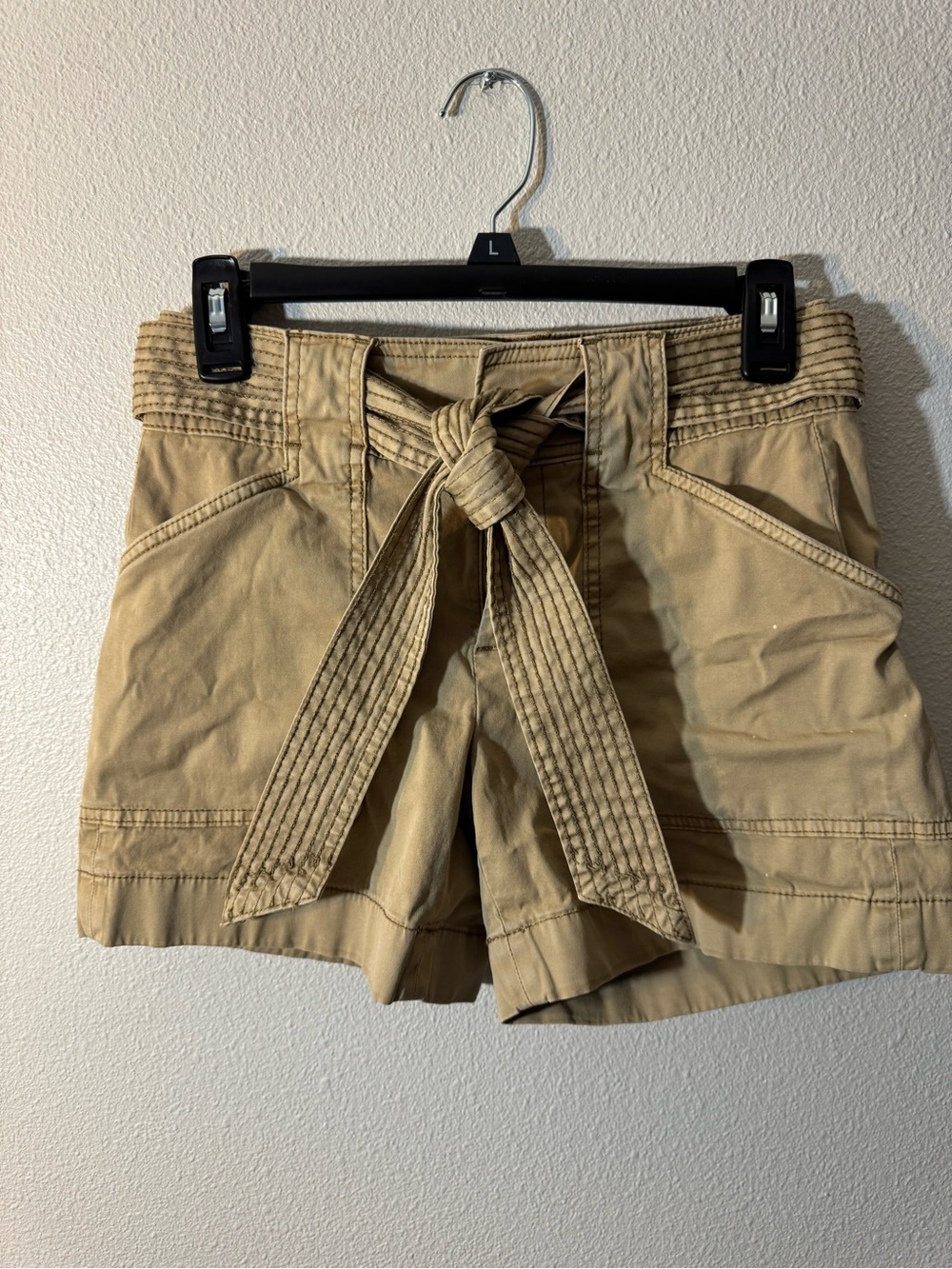 White House Black Market Khaki Tie-Waist Bermuda Shorts